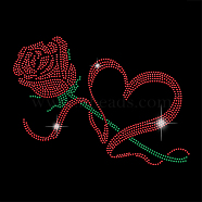 Glass Hotfix Rhinestone, Iron on Appliques, Costume Accessories, for Clothes, Bags, Pants, Valentine's Day Theme, Heart & Rose, 297x210mm(DIY-WH0303-257)