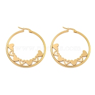 304 Stainless Steel Huggie Hoop Earrings, Heart, Golden, 44x2mm(EJEW-P282-01F-G)