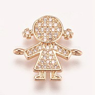 Brass Micro Pave Cubic Zirconia Links, Girl, Clear, Golden, 14.5x14.5x1.5mm, Hole: 1mm(ZIRC-K078-33G)