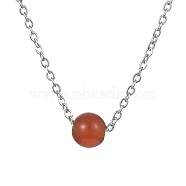 Natural Carnelian Round Bead Pendant Necklaces, Stainless Steel Cable Chain Necklace, for Women, 15-3/4 inch(40cm)(NJEW-JN04551-05)