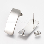 304 Stainless Steel Stud Earring Findings, with Loop, Curved, Rectangle, Stainless Steel Color, 26x10mm, Hole: 2mm, Pin: 0.8mm(STAS-Q231-08A)