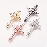 Brass Micro Pave Cubic Zirconia Links, Cross, Mixed Color, 34x20x4mm, Hole: 1mm(ZIRC-E113-06)