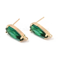 K9 Glass Stud Earring Teardrop Findings, with Light Gold Tone Brass Findings, Emerald, 19x8mm, Hole: 1.2mm, Pin: 0.8mm(KK-E071-25KCG-03)