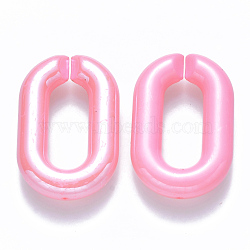 Opaque Acrylic Linking Rings, Quick Link Connectors, for Cable Chains Making, Pearlized, Oval, Pink, 31x19.5x5.5mm, Inner Diameter: 19.5x7.5mm(OACR-S036-006A-H07)