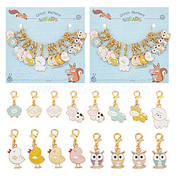 Alloy Enamel Pendant Stitch Markers, Animal Theme Crochet Lobster Clasp Charms, Locking Stitch Marker with Wine Glass Charm Ring, Mixed Shapes, Mixed Color, 2.5~3.5cm, 16pcs/set(HJEW-AB00419)