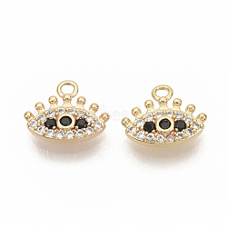 Brass Micro Pave Cubic Zirconia Charms, Nickel Free, Real 18K Gold Plated, Eye, Clear & Black, 8x9.5x2mm, Hole: 1.2mm(ZIRC-T011-05G-NF)