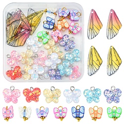 DIY Pendant Jewelry Making Finding Kit, Includign Resin Pendants Sets, Including Transparent Resin & Polymer Clay Charms, Butterfly & Wings, Mixed Color, 10~24.5x11.5~14x2~6.5mm, Hole: 1~2mm, 32Pcs/box(RESI-FS0001-38)