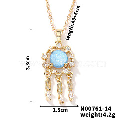 Starry Sky Theme Brass Pave Clear Cubic Zirconia Pendant Necklace for Women, Feather, 15.75 inch(40cm)(AQ6325-1)