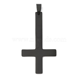 201 Stainless Steel Pendants, Cross Charm, Laser Cut, Black, 55x30x1.5mm, Hole: 7x4mm(STAS-Q341-01B-EB)