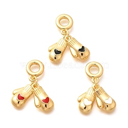 Brass Enamel Heart Gloves European Dangle Charms, Large Hole Pendants, Real 18K Gold Plated, Mixed Color, 30mm, Hole: 5mm(KK-U048-02G)