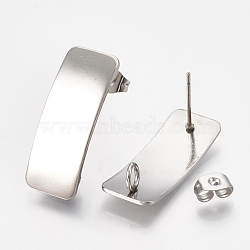 Non-Tarnish 304 Stainless Steel Stud Earring Findings, with Loop, Curved, Rectangle, Stainless Steel Color, 26x10mm, Hole: 2mm, Pin: 0.8mm(STAS-Q231-08A)