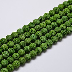 Natural Lava Rock Round Bead Strands, Dyed, Green, 8mm, Hole: 1mm, about 50pcs/strand, 15.7 inch(X-G-I124-8mm-03)