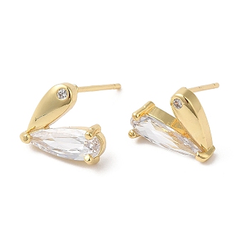 Heart Brass Micro Pave Cubic Zirconia Stud Earrings for Valentine's Day, Real 18K Gold Plated, 11.5x11mm