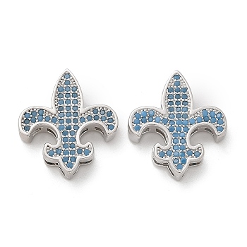 Brass Micro Pave Cubic Zirconia Beads, Fleur De Lis, Cadmium Free & Lead Free, Long-Lasting Plated, Rack Plating, Platinum, 18.5x16x3.5mm, Hole: 1.2mm