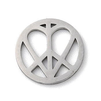 304 Stainless Steel Charms, Peace Sign with Heart, Stainless Steel Color, 12.5x1mm, Hole: 0.6mm