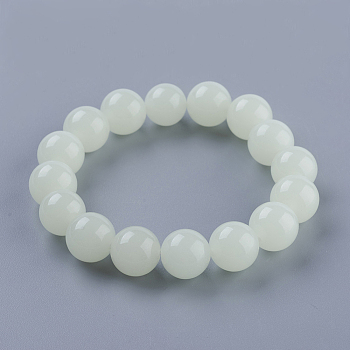 Synthetic Luminous Stone Beaded Stretch Bracelet, Glow in the Dark, Round, 2 inch(50mm), 8mm