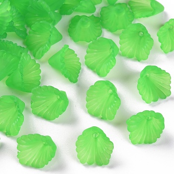 Frosted Acrylic Bead Caps, Flower, Lime Green, 12x12x9mm, Hole: 1.2mm, about 1700pcs/500g