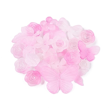 Transparent Acrylic Beads, Frosted, Mixed Shapes, Pearl Pink, 12~30.5x11.5~39.5x2.5~9mm, Hole: 1.6~2.7mm