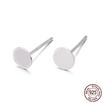 925 Sterling Silver Stud Earring Findings, Earring Posts with 925 Stamp, Silver, 11.5mm, tray: 5mm, Pin: 0.8mm