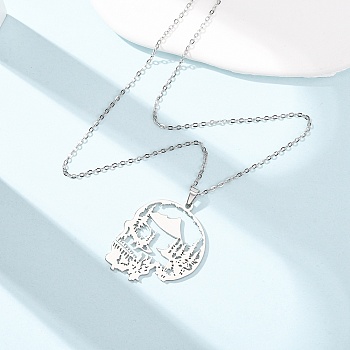 Halloween 304 Stainless Steel Hollow Tree Skull Pendant Cable Chain Necklaces for Men Women, Tarnish Free, Stainless Steel Color, 17.72 inch(45cm)