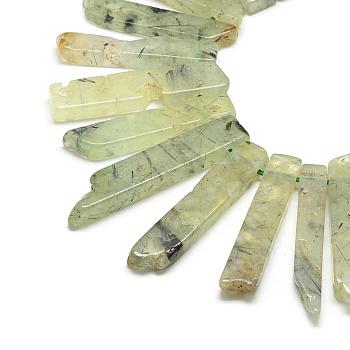 Natural Prehnite Beads Strands, Top Drilled Beads, Rectangle, 20~65x7~15x6~10mm, Hole: 2mm, about 30~40pcs/strand, 15.75 inch(40cm)