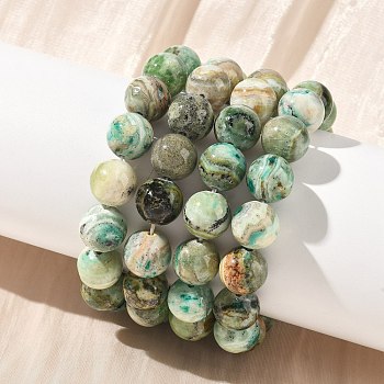 Natural Green Line Jasper Round Beaded Stretch Bracelets for Women, Beads: 12mm, Inner Diameter: 2.01 inch(5.1cm)