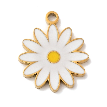 Ion Plating(IP) 304 Stainless Steel Enamel Pendants, Laser Cut, Flower Charm, Real 18K Gold Plated, 17.5x14.5x1.5mm, Hole: 1.6mm