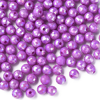 Opaque Acrylic Beads, AB Color Plated, Faceted, Round, Dark Orchid, 6x5.5mm, Hole: 1.5mm, about 4800pcs/500g