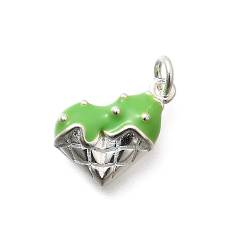 925 Sterling Silver Enamel Heart Ice Cream Charms, with Jump Rings, Silver Color Plated, Lime Green, 8x11.5x3.2mm, Hole: 2.5mm