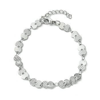 304 Stainless Steel Heart Link Bracelets for Women, Stainless Steel Color, 6-7/8 inch(17.4cm)