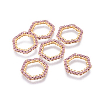 MIYUKI & TOHO Handmade Japanese Seed Beads, with 304 Stainless Steel Link Rings, Loom Pattern, Hexagon, Golden, Plum, 15~15.5x16x1.8~2mm