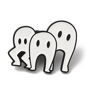 Halloween Funny Ghost Enamel Pins, Black Alloy Brooch for Backpack Clothes, White, 24.5x29x1.5mm