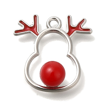 Christmas Theme Alloy Enamel Pendants, Platinum, Deer, 18.5x18x1mm, Hole: 1.6mm