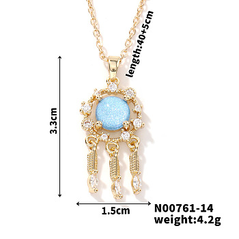 Starry Sky Theme Brass Pave Clear Cubic Zirconia Pendant Necklace for Women, Feather, 15.75 inch(40cm)