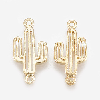 Brass Links connectors, Real 18K Gold Plated, Cactus, 17.5x8x1.5mm, Hole: 0.8mm