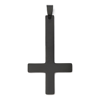 201 Stainless Steel Pendants, Cross Charm, Laser Cut, Black, 55x30x1.5mm, Hole: 7x4mm