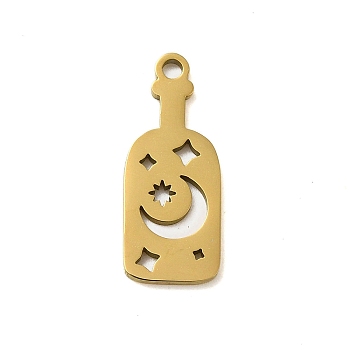 304 Stainless Steel Pendants, Laser Cut, Real 18K Gold Plated, Bottle, 18.5x7.5x1mm, Hole: 1mm