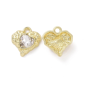 Rack Plating Alloy Glass Pendants, Cadmium Free & Lead Free & Nickle Free, Light Gold Tone Heart Charms, Clear, 18x17x5.5mm, Hole: 2.5mm