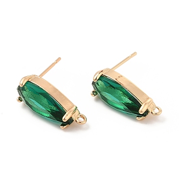 K9 Glass Stud Earring Teardrop Findings, with Light Gold Tone Brass Findings, Emerald, 19x8mm, Hole: 1.2mm, Pin: 0.8mm