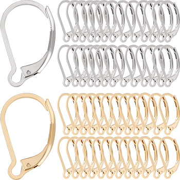 100Pcs 2 Colors 304 Stainless Steel Leverback Earring Findings, with Loops, Real 24K Gold Plated & Stainless Steel Color, 16.5x10x2mm, Pin: 1mm, 50Pcs/color