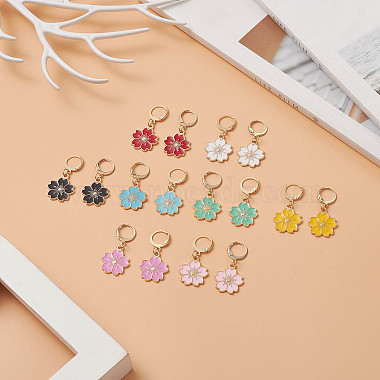 8 Pair 8 Color Alloy Enamel Flower Dangle Leverback Earrings for Women(EJEW-JE05143)-2