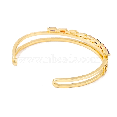 Brass Pave Colorful Cubic Zirconia 2-Strand Open Cuff Bangles for Women(BJEW-S147-34G-C)-3