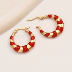 Stylish Enamel Earrings Set, High Quality 201 Stainless Steel Gold-plated Hoop Earrings, Red, 26x26mm(CV3783-3)