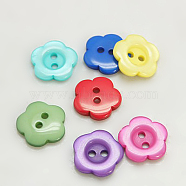 Resin Buttons, Dyed, Flower, Mixed Color, 12x2.5mm, Hole: 1mm(X-RESI-D031-12mm-M)