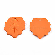 Handmade Polymer Clay Pendants, Leaf, Dark Orange, 31~32x28~29x3mm, Hole: 1.6mm(CLAY-N010-073)