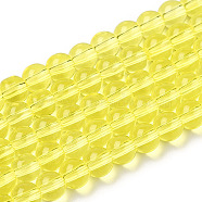 Transparent Glass Beads Strands, Round, Yellow, 4~4.5mm, Hole: 0.8mm, about 97~99pcs/strand, 14.76 inch~14.96 inch(37.5~38cm)(GLAA-T032-T4mm-12)