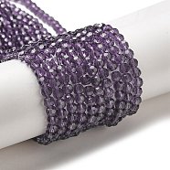 Transparent Glass Beads Strands, Faceted(32 Facets), Round, Purple, 4mm, Hole: 0.7mm, about 94~96pcs/strand, 14.17~14.37 inch(36~36.5cm)(EGLA-A035-T4mm-D15)