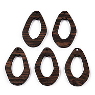 Natural Wenge Wood Pendants, Undyed, Teardrop Frame Charms, Coconut Brown, 38.5x24x3.5mm, Hole: 2mm(WOOD-T023-54)