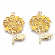 Transparent Epoxy Resin Pendants, with Eco-Friendly Alloy Findings and Enamel, Cadmium Free & Lead Free & Nickel Free, Flower, Gold, 33x22x1.5mm, Hole: 1.8mm(ENAM-Q437-059D-NR)