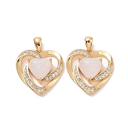 Brass Micro Pave Cubic Zirconia Pendants, with Glass, Long-Lasting Plated, Cadmium Free & Lead Free, Heart, Real 18K Gold Plated, 17.5x17.5x6mm, Hole: 4x2mm(ZIRC-P102-02G)